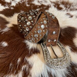 Brindle Hair on Hide Bling Belt